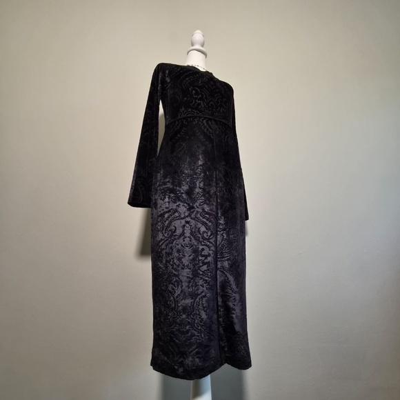 Fuzzi Jean Paul Gaultier Tribal Tattoo Shapewear Navy Velvet Longsleeve Dress L - Picture 2 of 9